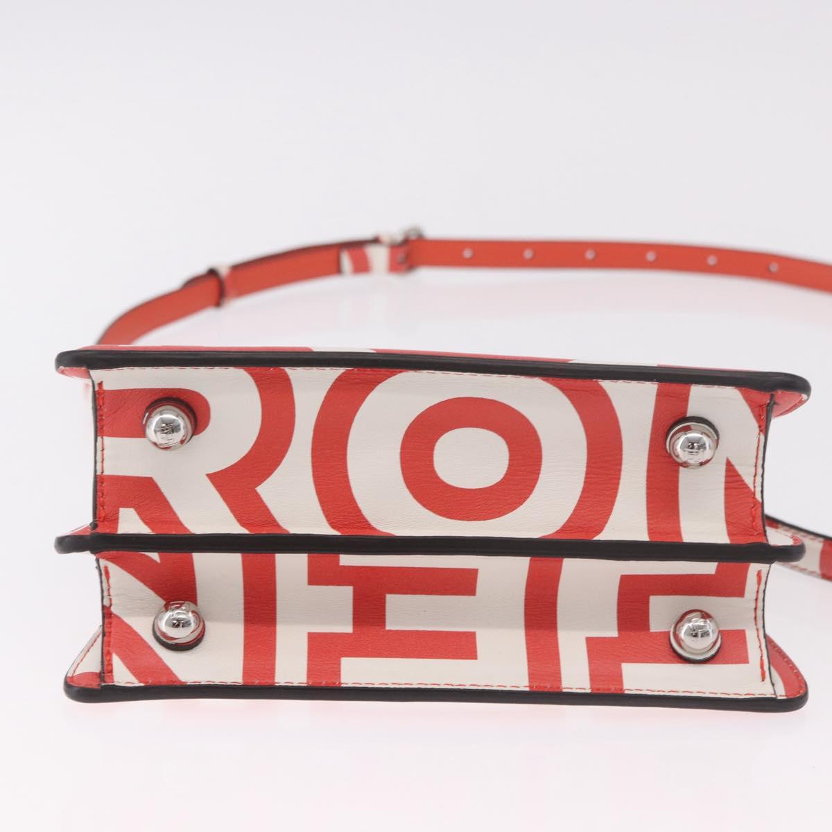FENDI Mini Peek A Boo Hand Bag Leather 2way White Silver Auth ka5017M
