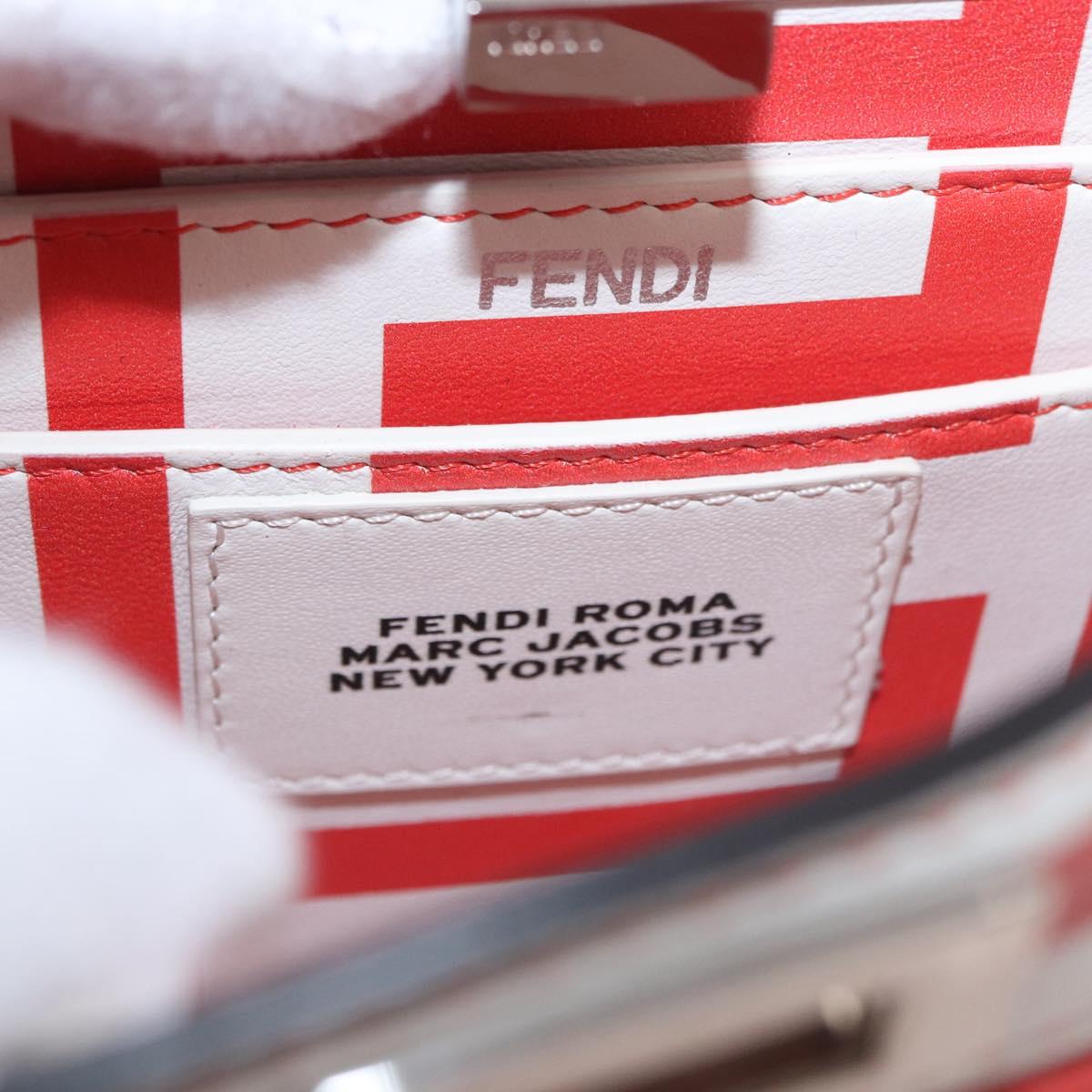 FENDI Mini Peek A Boo Hand Bag Leather 2way White Silver Auth ka5017M