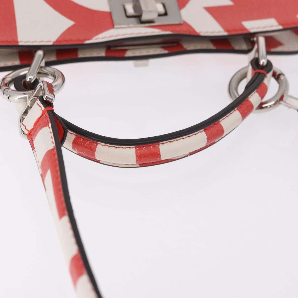 FENDI Mini Peek A Boo Hand Bag Leather 2way White Silver Auth ka5017M