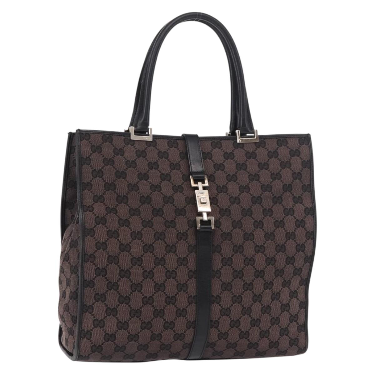 GUCCI GG Canvas Jackie Tote Bag Dark Brown Silver 002 1064 Auth ka5021A