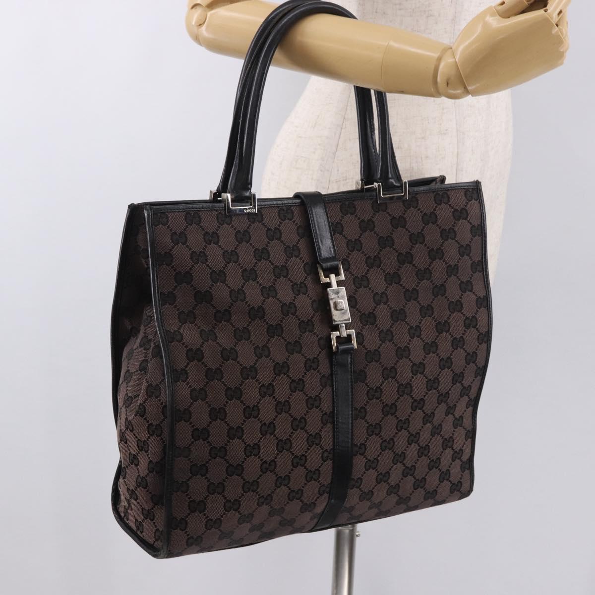 GUCCI GG Canvas Jackie Tote Bag Dark Brown Silver 002 1064 Auth ka5021A