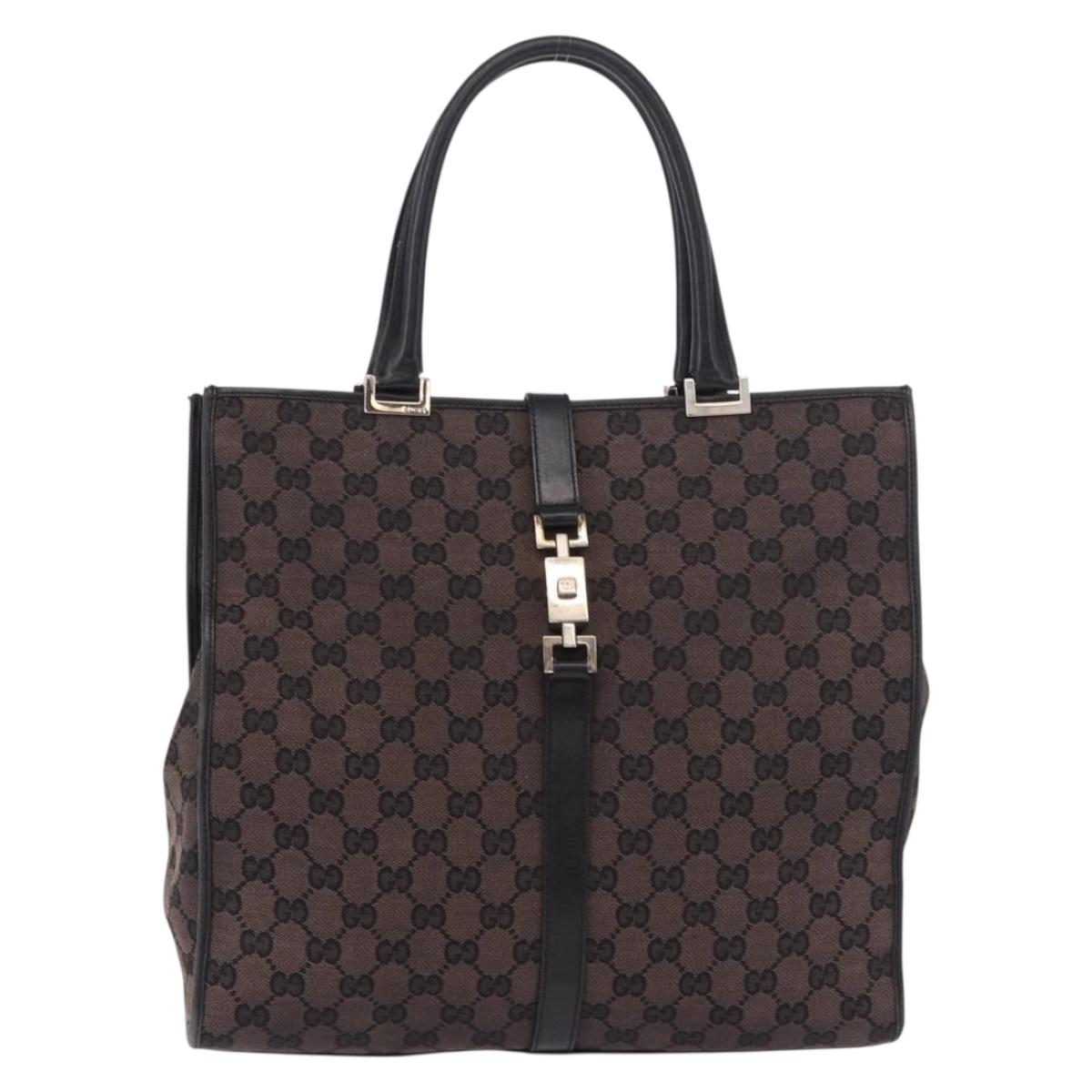 GUCCI GG Canvas Jackie Tote Bag Dark Brown Silver 002 1064 Auth ka5021A
