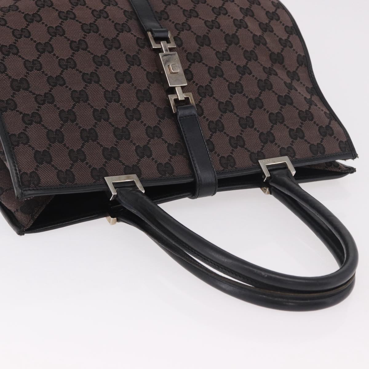 GUCCI GG Canvas Jackie Tote Bag Dark Brown Silver 002 1064 Auth ka5021A