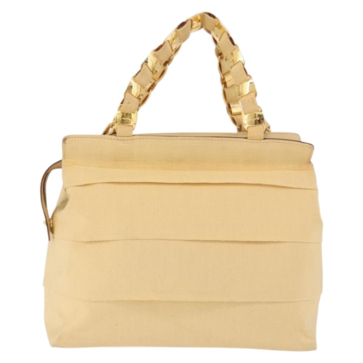 Salvatore Ferragamo Chain Hand Bag Canvas 2way Yellow Gold Auth ka5026