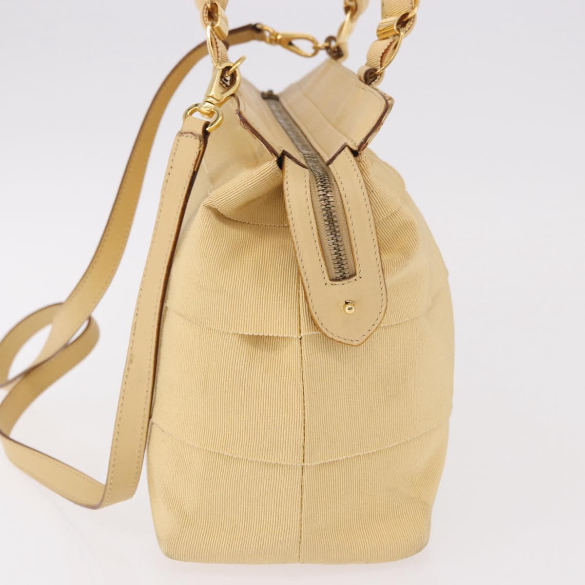 Salvatore Ferragamo Chain Hand Bag Canvas 2way Yellow Gold Auth ka5026