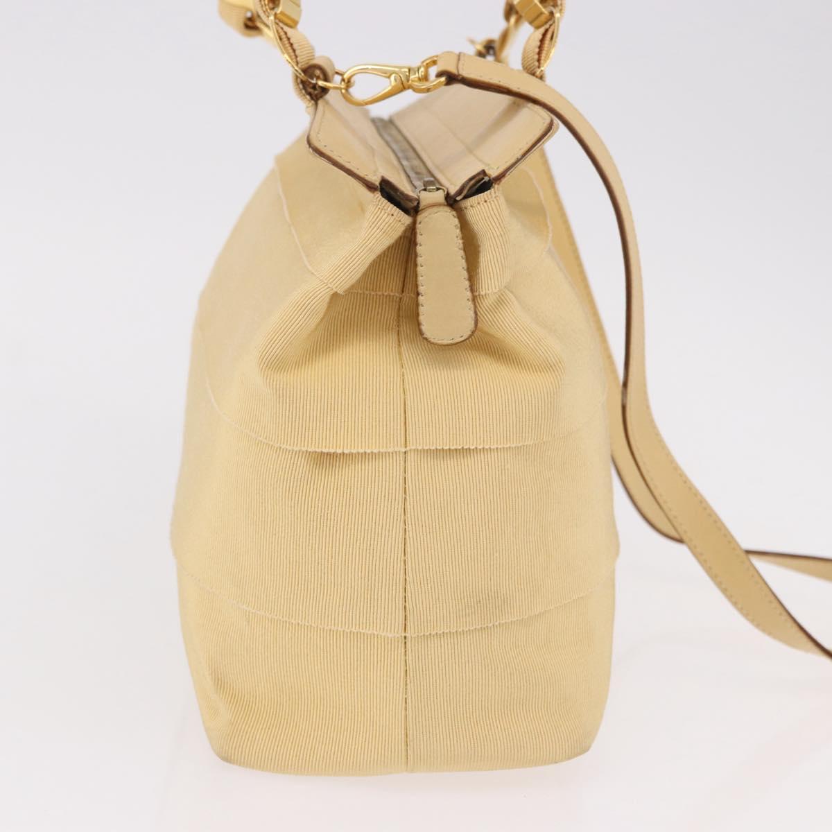 Salvatore Ferragamo Chain Hand Bag Canvas 2way Yellow Gold Auth ka5026