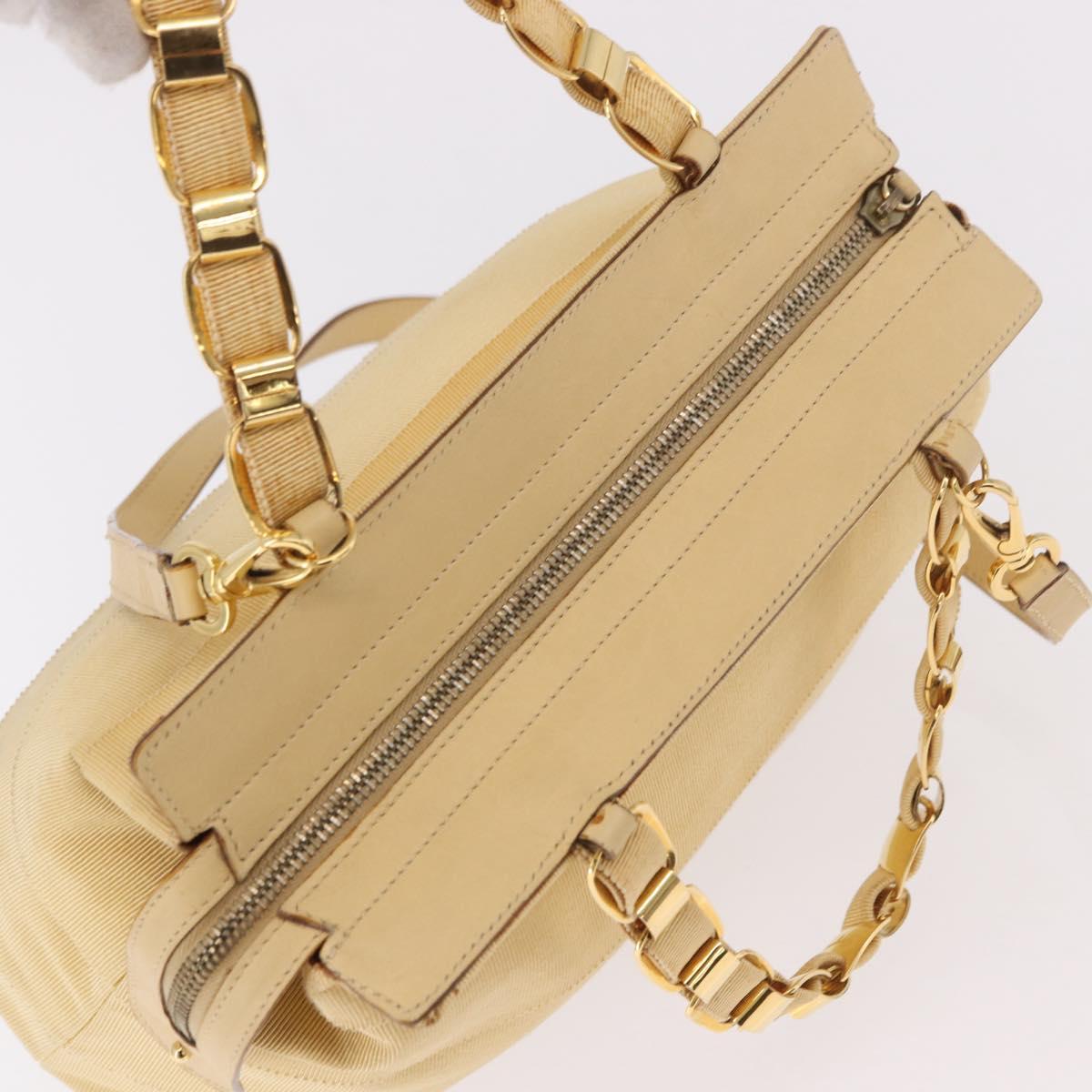 Salvatore Ferragamo Chain Hand Bag Canvas 2way Yellow Gold Auth ka5026
