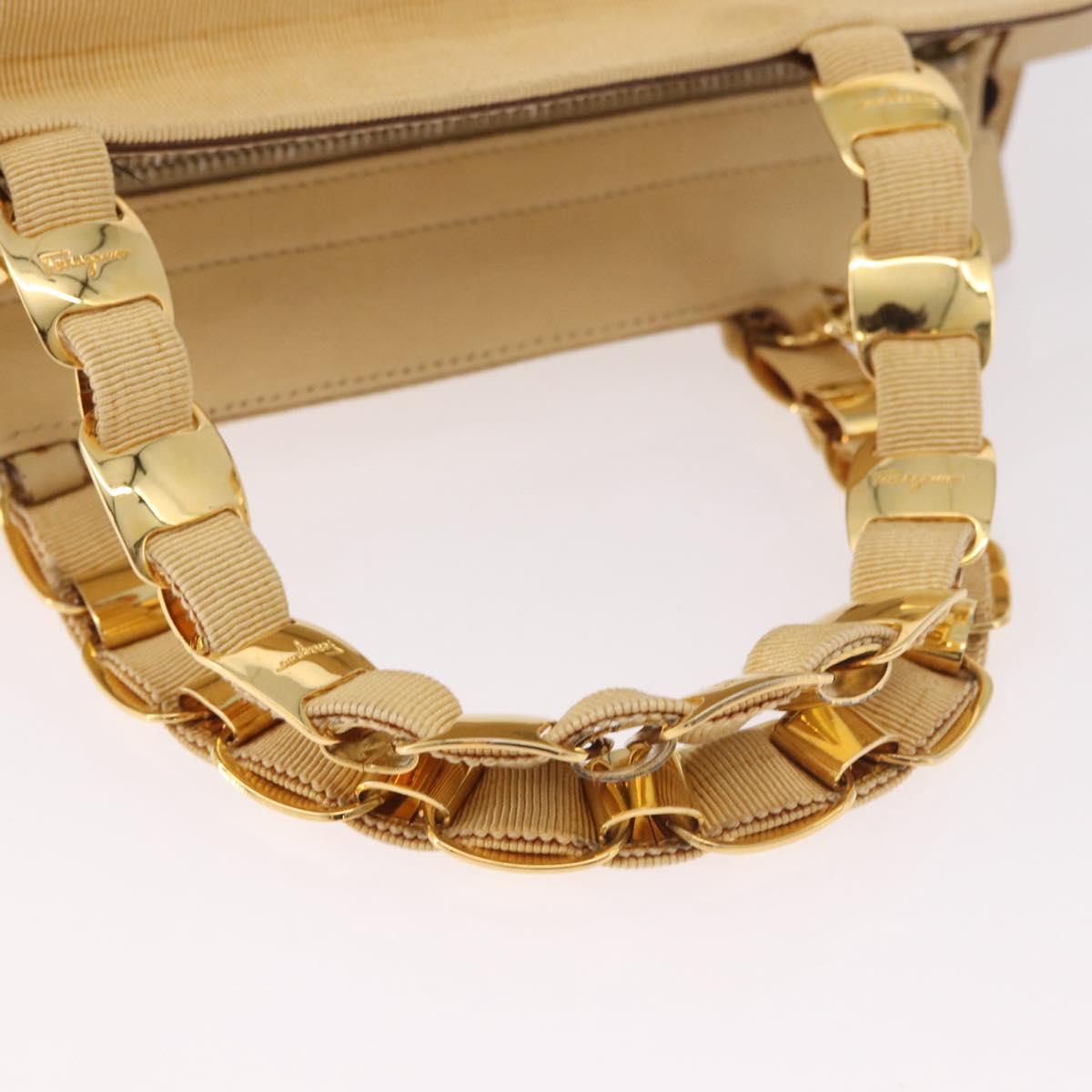 Salvatore Ferragamo Chain Hand Bag Canvas 2way Yellow Gold Auth ka5026