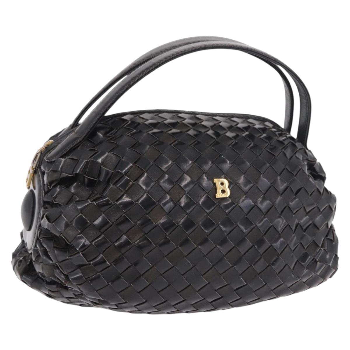BALLY Hand Bag Leather Black Gold Auth ka5031