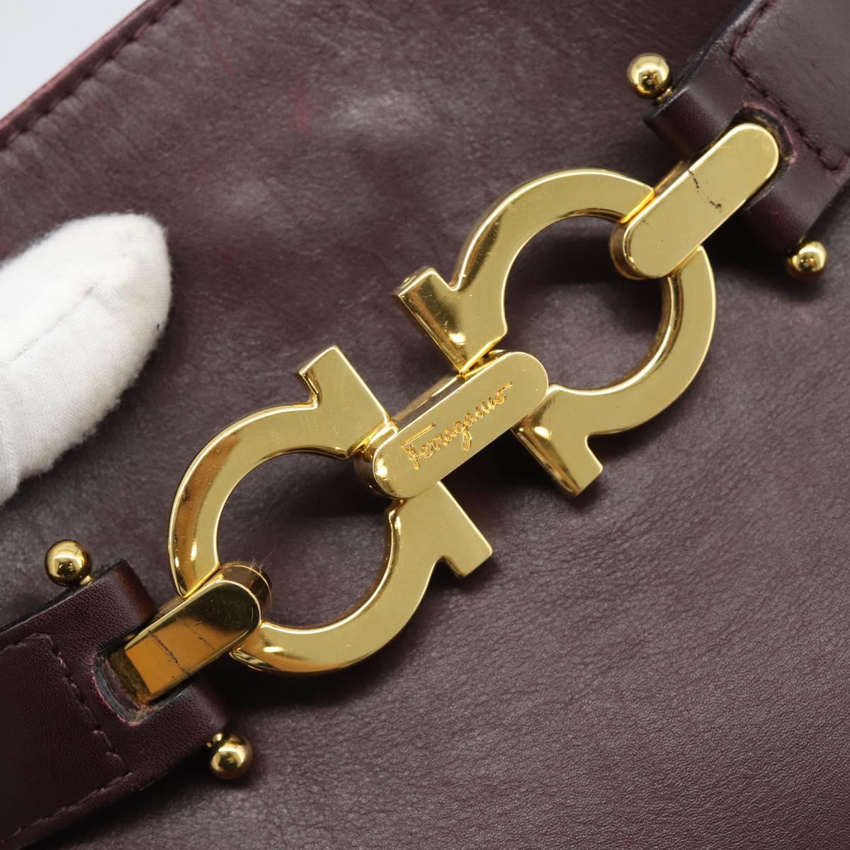 Salvatore Ferragamo Gancini Shoulder Bag Leather Bordeaux Gold Auth ka5032