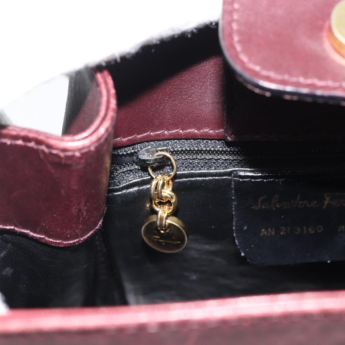 Salvatore Ferragamo Gancini Shoulder Bag Leather Bordeaux Gold Auth ka5032