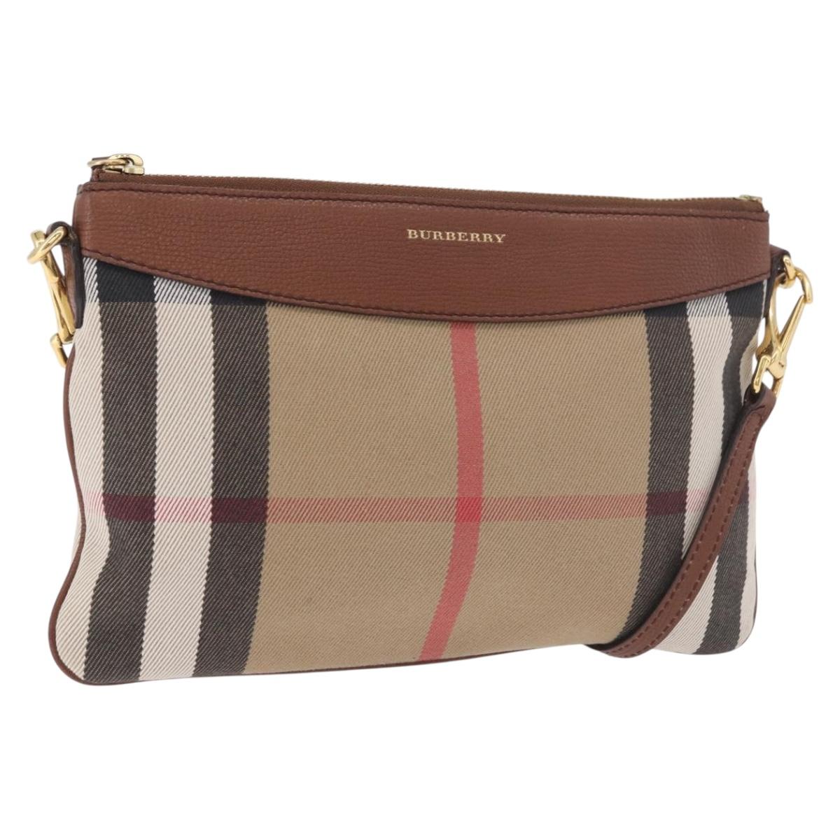 BURBERRY Nova Check Shoulder Bag Canvas Beige Gold Auth ka5033A