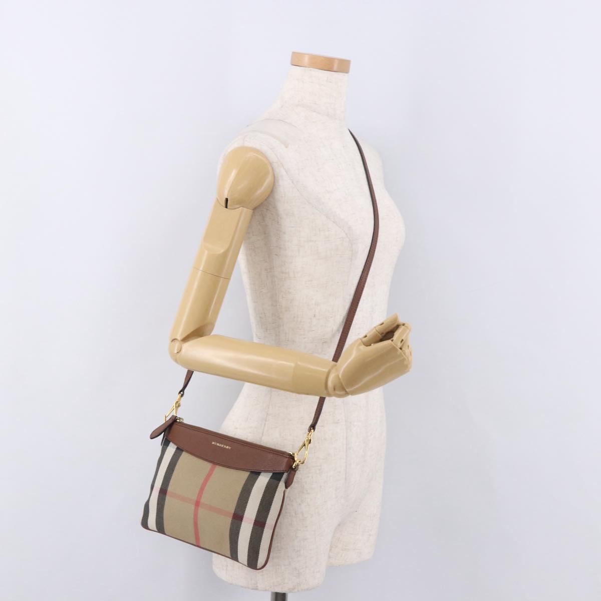BURBERRY Nova Check Shoulder Bag Canvas Beige Gold Auth ka5033A