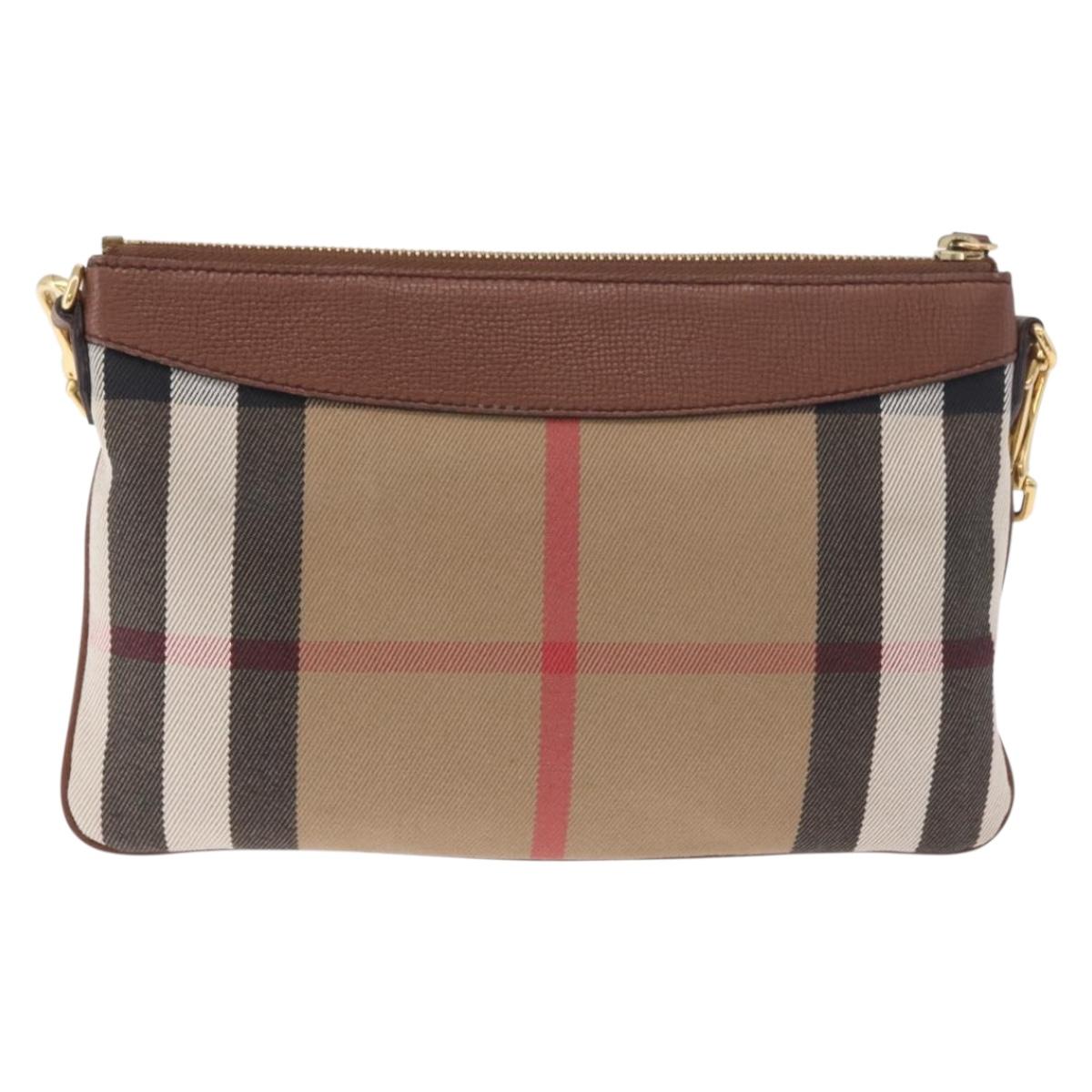 BURBERRY Nova Check Shoulder Bag Canvas Beige Gold Auth ka5033A