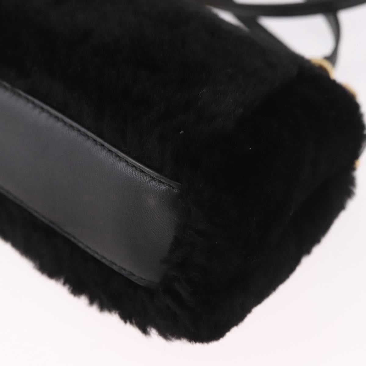 FENDI Micro Peek A Boo Hand Bag Shearing Black Gold Auth ka5035M