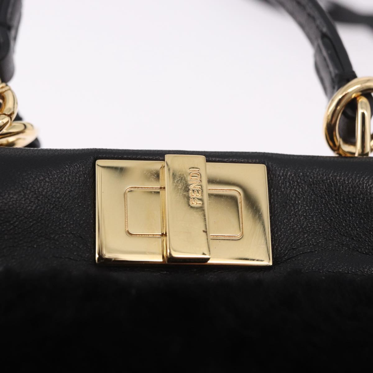 FENDI Micro Peek A Boo Hand Bag Shearing Black Gold Auth ka5035M