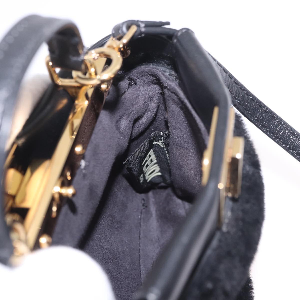 FENDI Micro Peek A Boo Hand Bag Shearing Black Gold Auth ka5035M