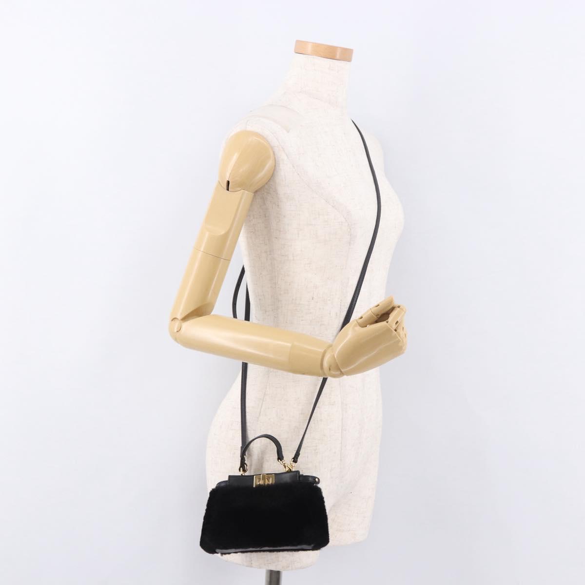FENDI Micro Peek A Boo Hand Bag Shearing Black Gold Auth ka5035M