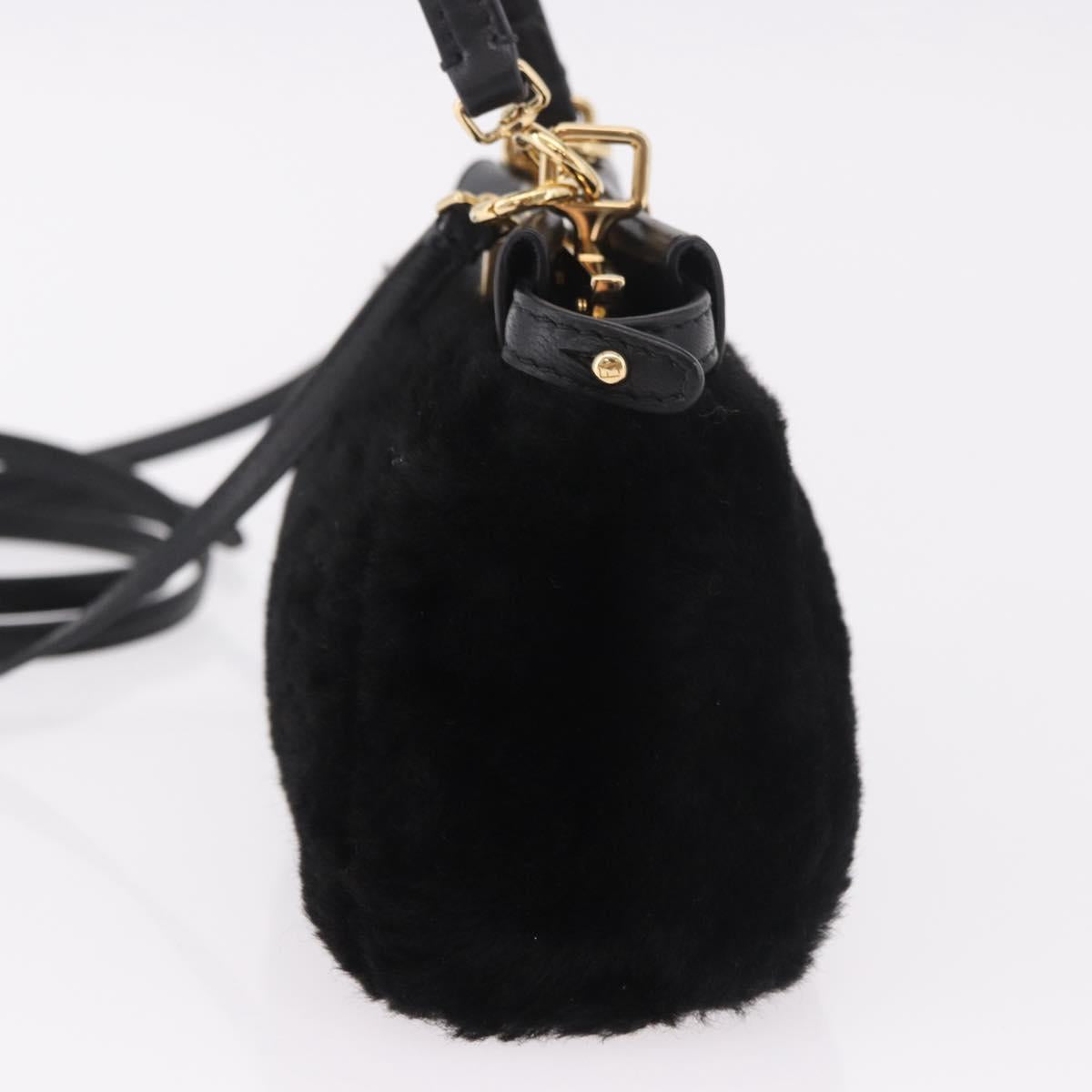 FENDI Micro Peek A Boo Hand Bag Shearing Black Gold Auth ka5035M
