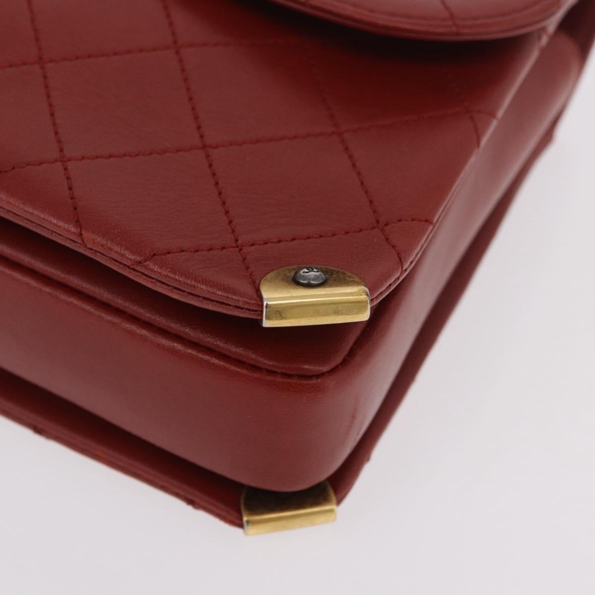 CHANEL Matelasse Chain Shoulder Bag Lamb Skin Red Gold CC Auth ka5036M