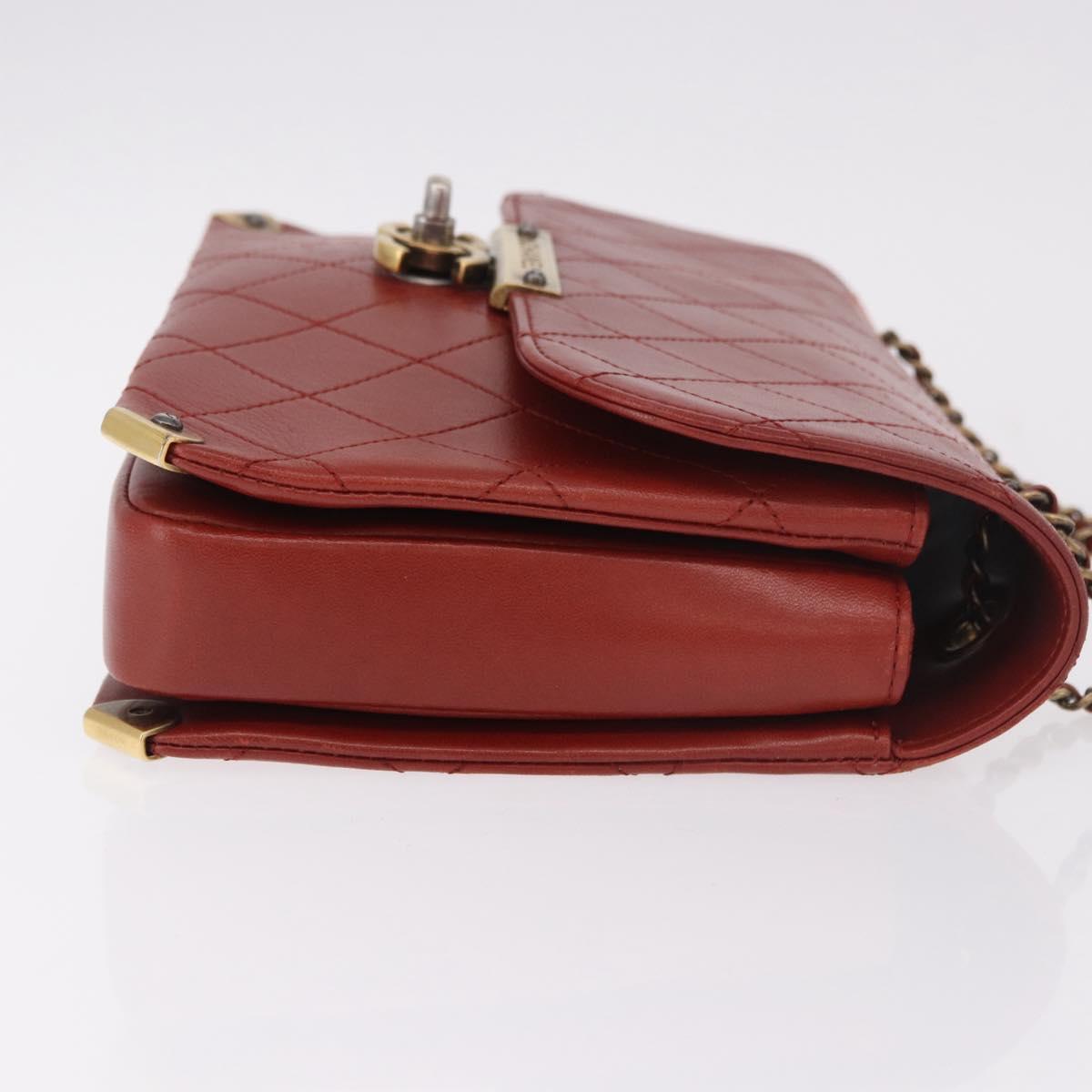 CHANEL Matelasse Chain Shoulder Bag Lamb Skin Red Gold CC Auth ka5036M