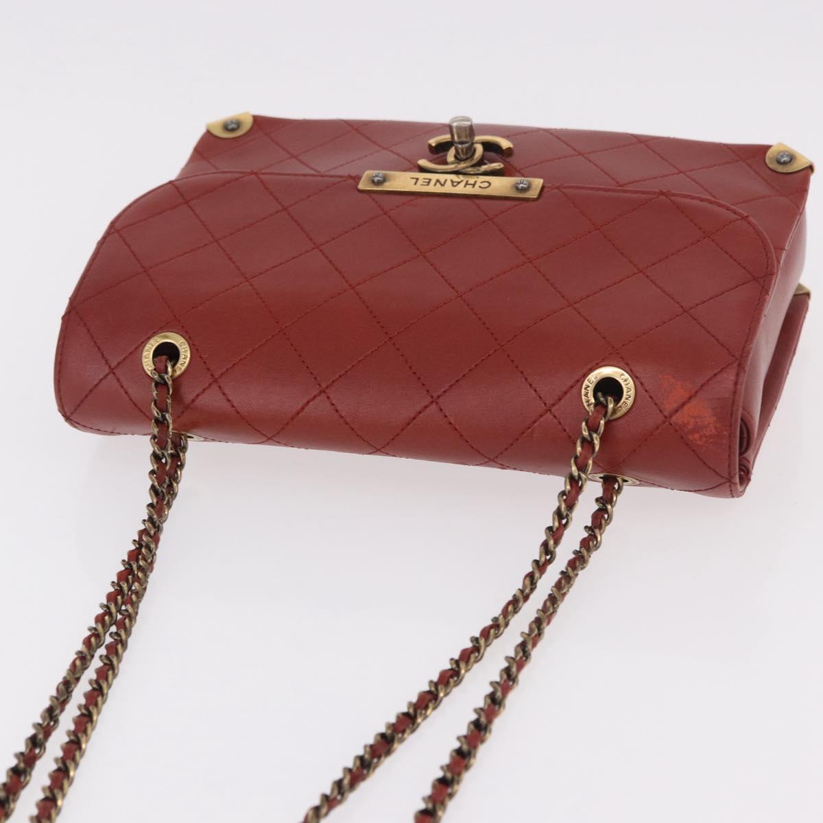 CHANEL Matelasse Chain Shoulder Bag Lamb Skin Red Gold CC Auth ka5036M