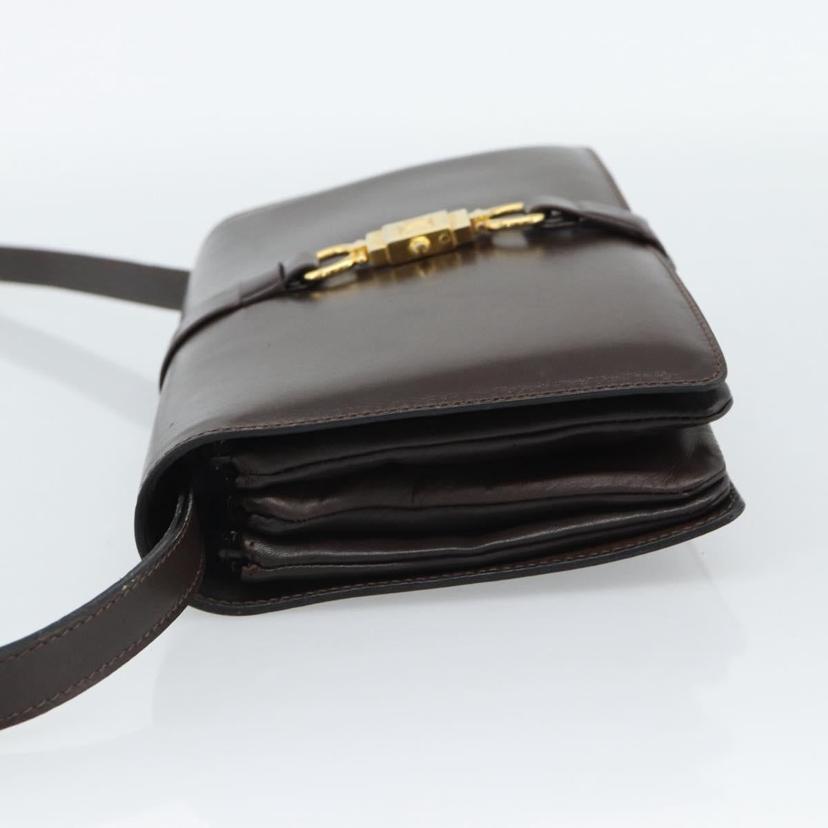 CELINE Shoulder Bag Leather Brown Gold Auth ka5038