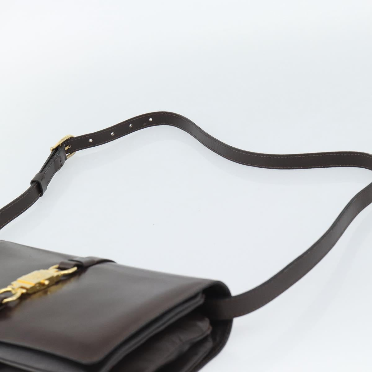 CELINE Shoulder Bag Leather Brown Gold Auth ka5038