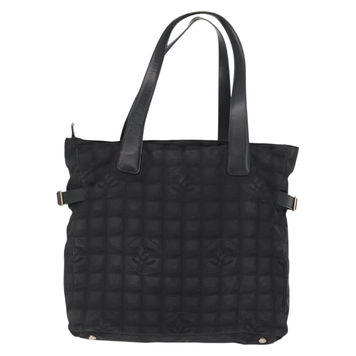 CHANEL New Travel Line Tote Bag Nylon Black gold CC Auth ka504