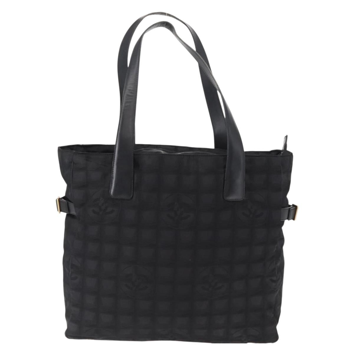 CHANEL New Travel Line Tote Bag Nylon Black gold CC Auth ka504