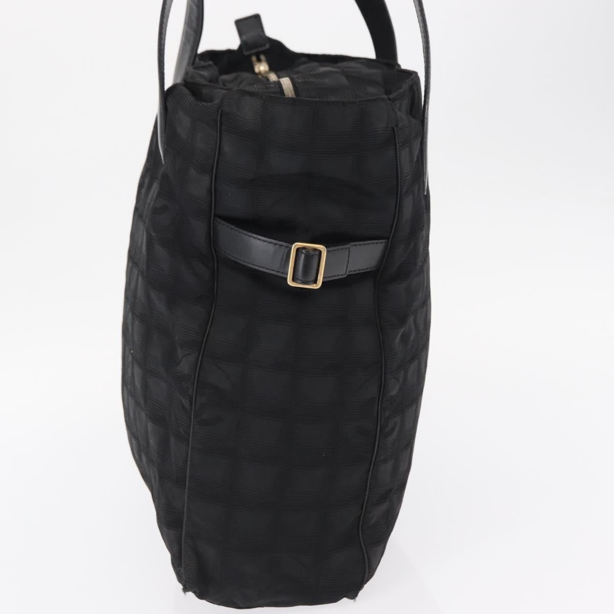 CHANEL New Travel Line Tote Bag Nylon Black gold CC Auth ka504