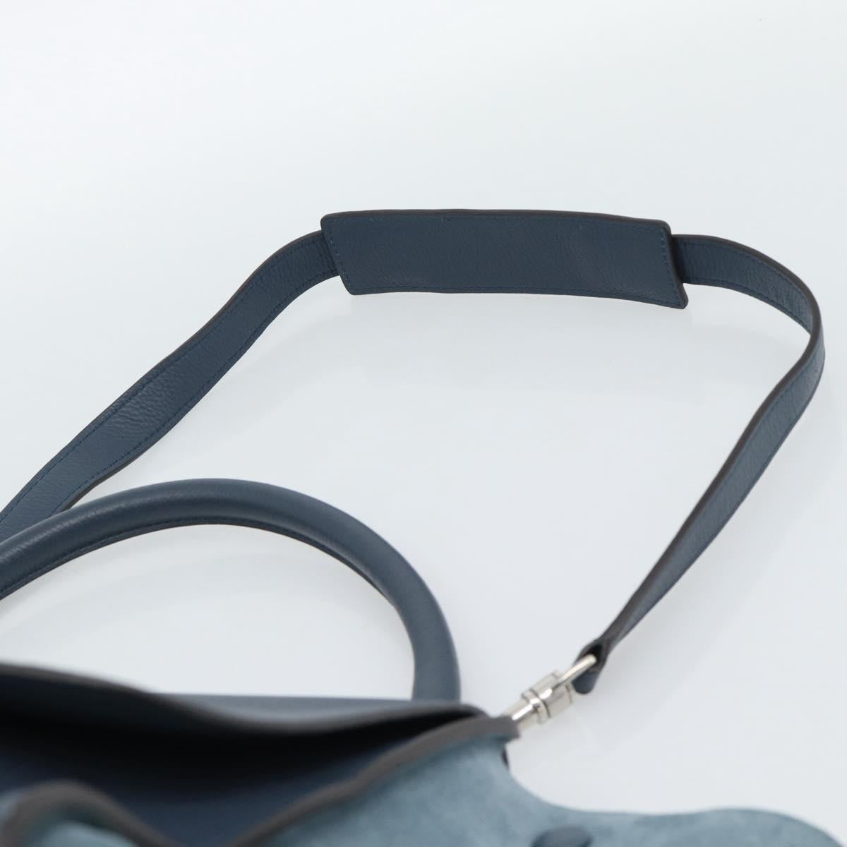 CELINE Trapeze Hand Bag Suede Leather 2way Blue Gold Auth ka5040