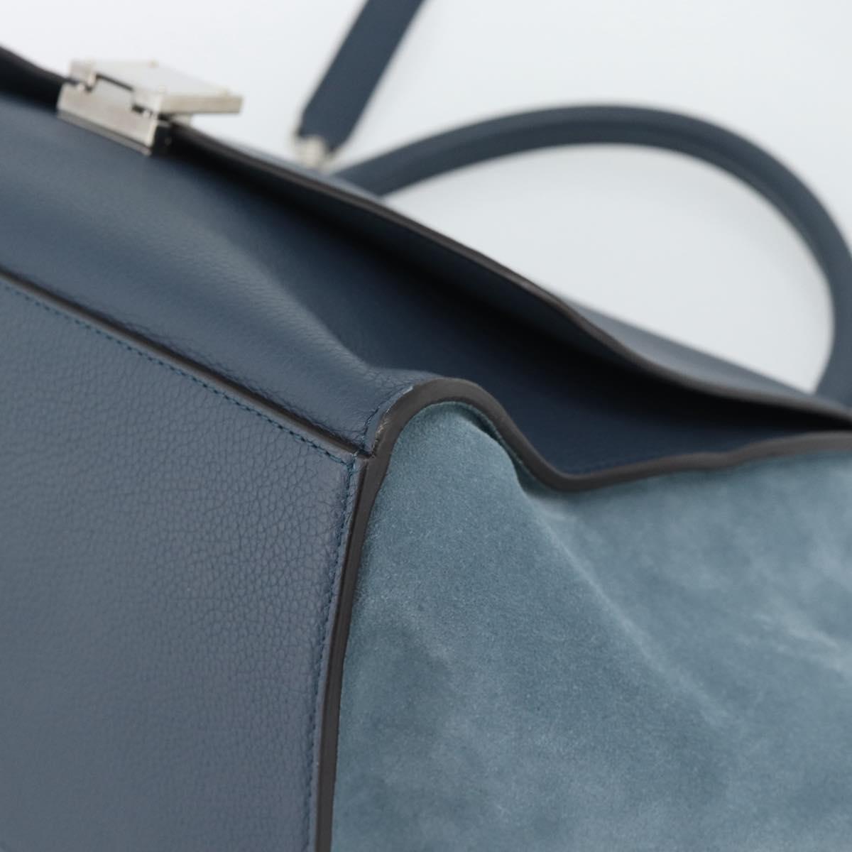 CELINE Trapeze Hand Bag Suede Leather 2way Blue Gold Auth ka5040