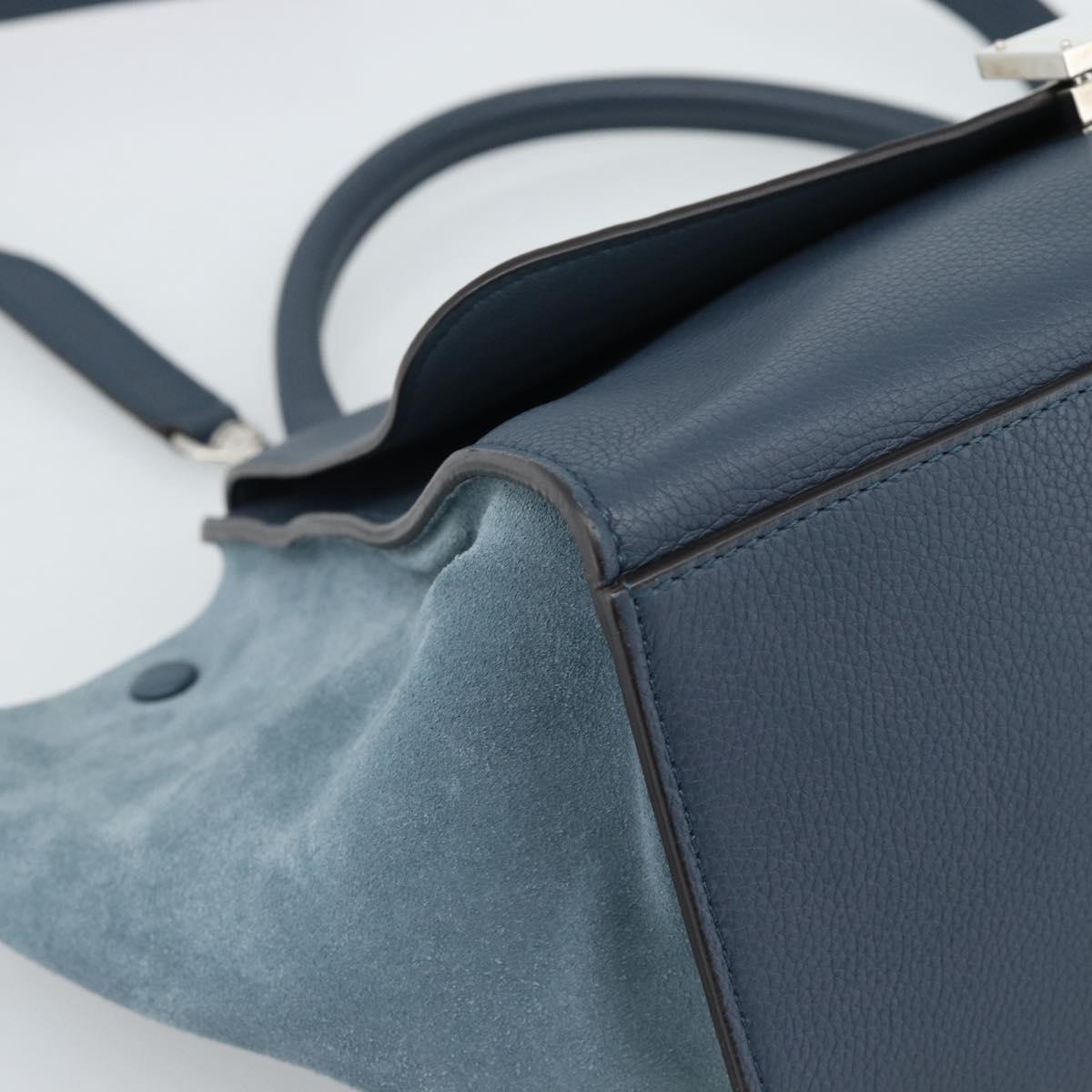 CELINE Trapeze Hand Bag Suede Leather 2way Blue Gold Auth ka5040
