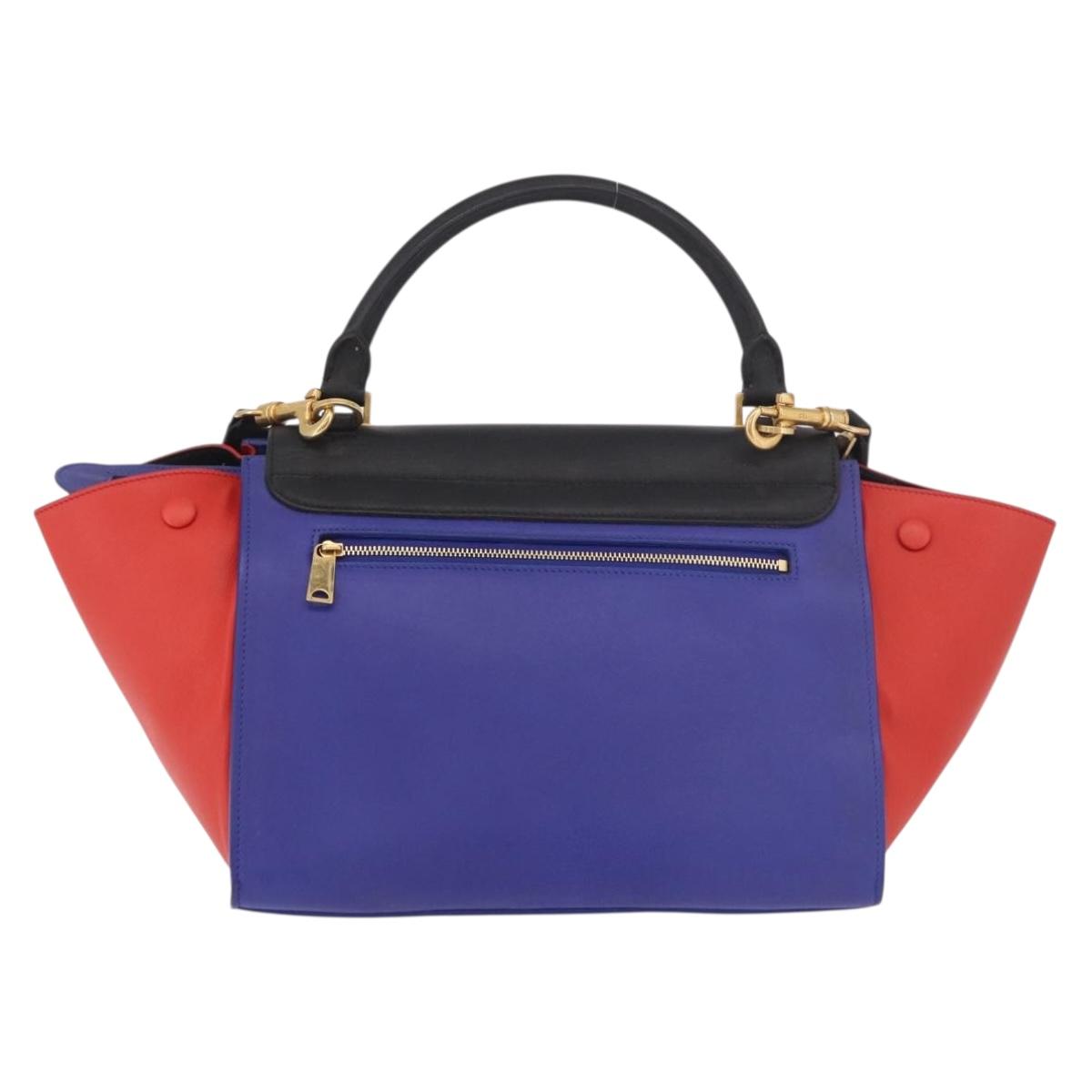 CELINE Trapeze Hand Bag Leather 2way Red Black Auth ka5041A