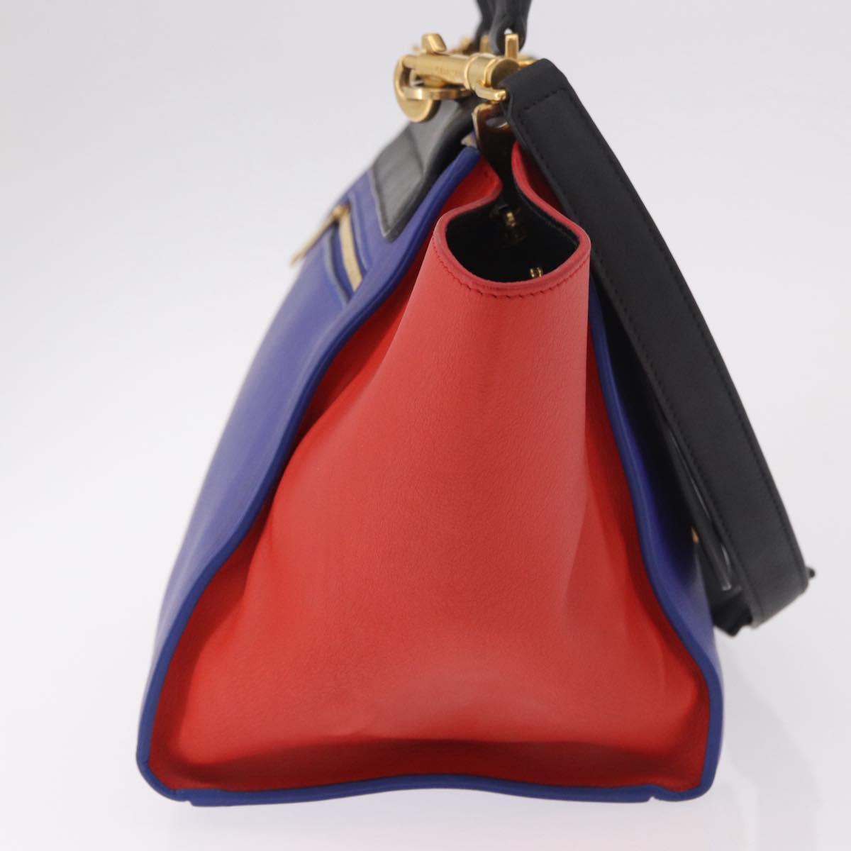 CELINE Trapeze Hand Bag Leather 2way Red Black Auth ka5041A