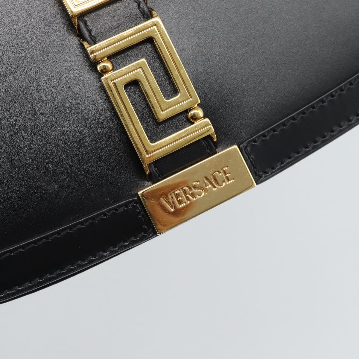 VERSACE Shoulder Bag Leather Black Gold Auth ka5043SAM