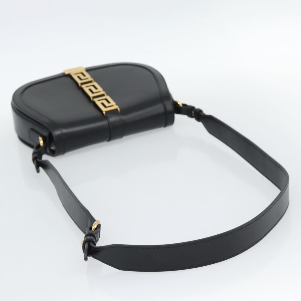 VERSACE Shoulder Bag Leather Black Gold Auth ka5043SAM