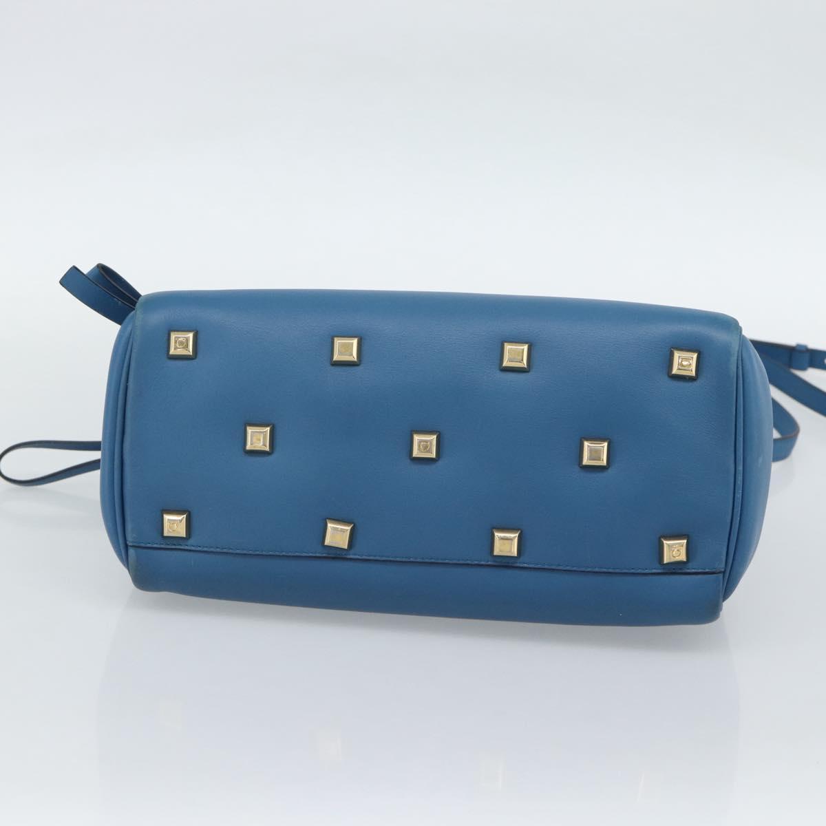 Salvatore Ferragamo Gancini Hand Bag Leather 2way Blue Gold Auth ka5047A