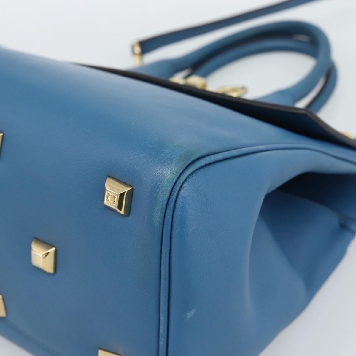 Salvatore Ferragamo Gancini Hand Bag Leather 2way Blue Gold Auth ka5047A