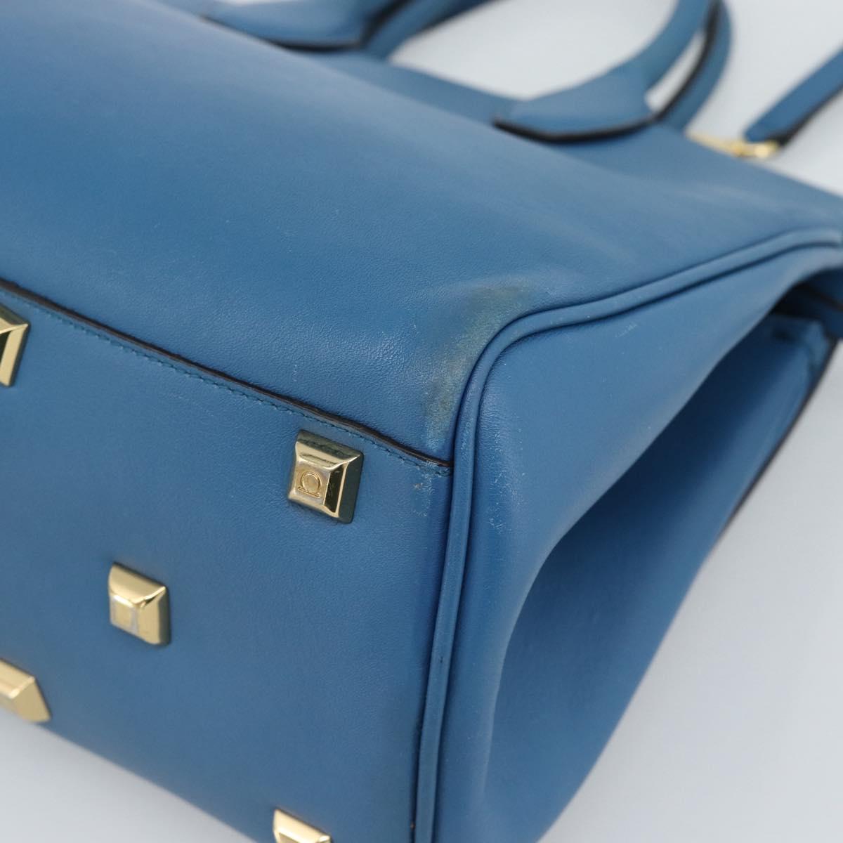 Salvatore Ferragamo Gancini Hand Bag Leather 2way Blue Gold Auth ka5047A