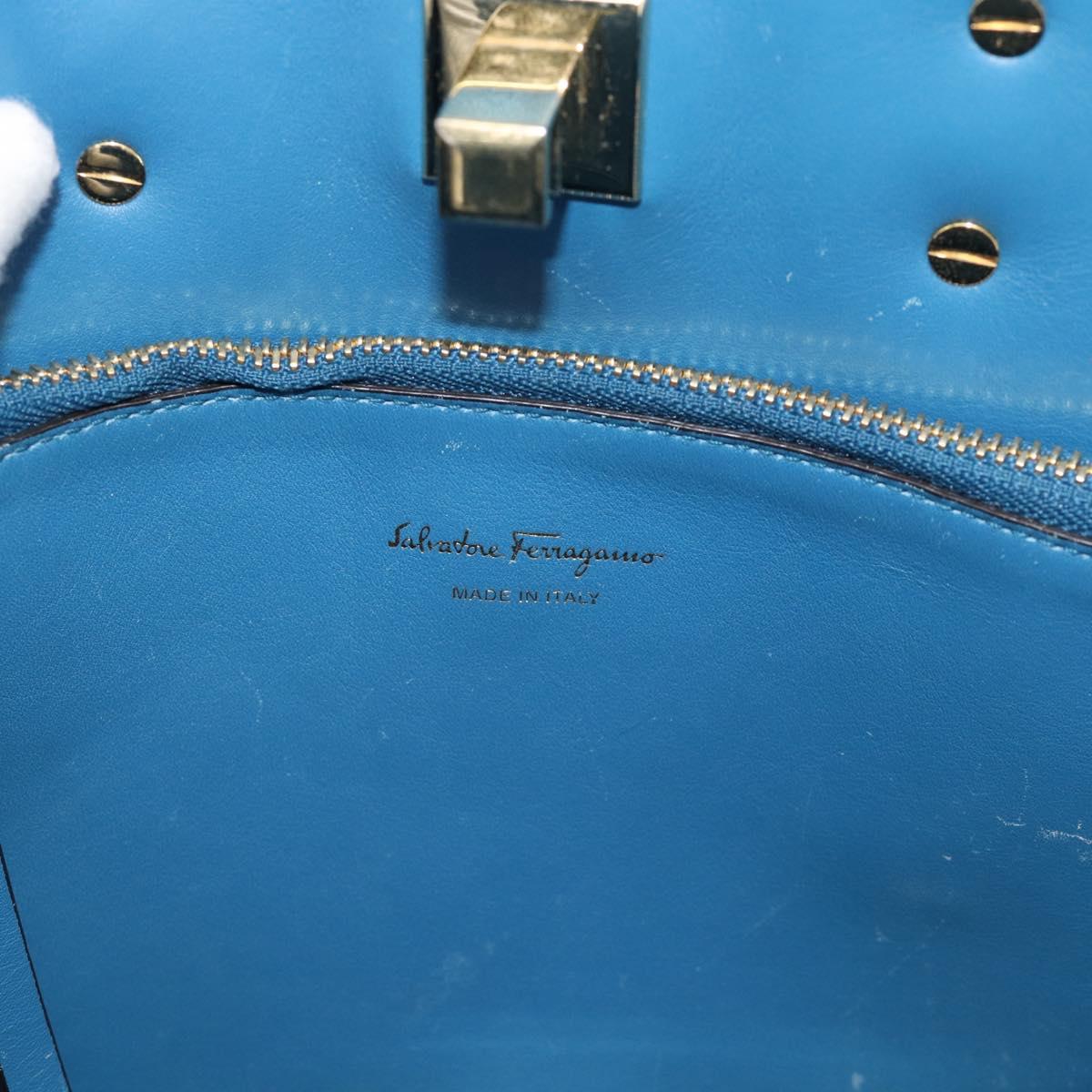 Salvatore Ferragamo Gancini Hand Bag Leather 2way Blue Gold Auth ka5047A