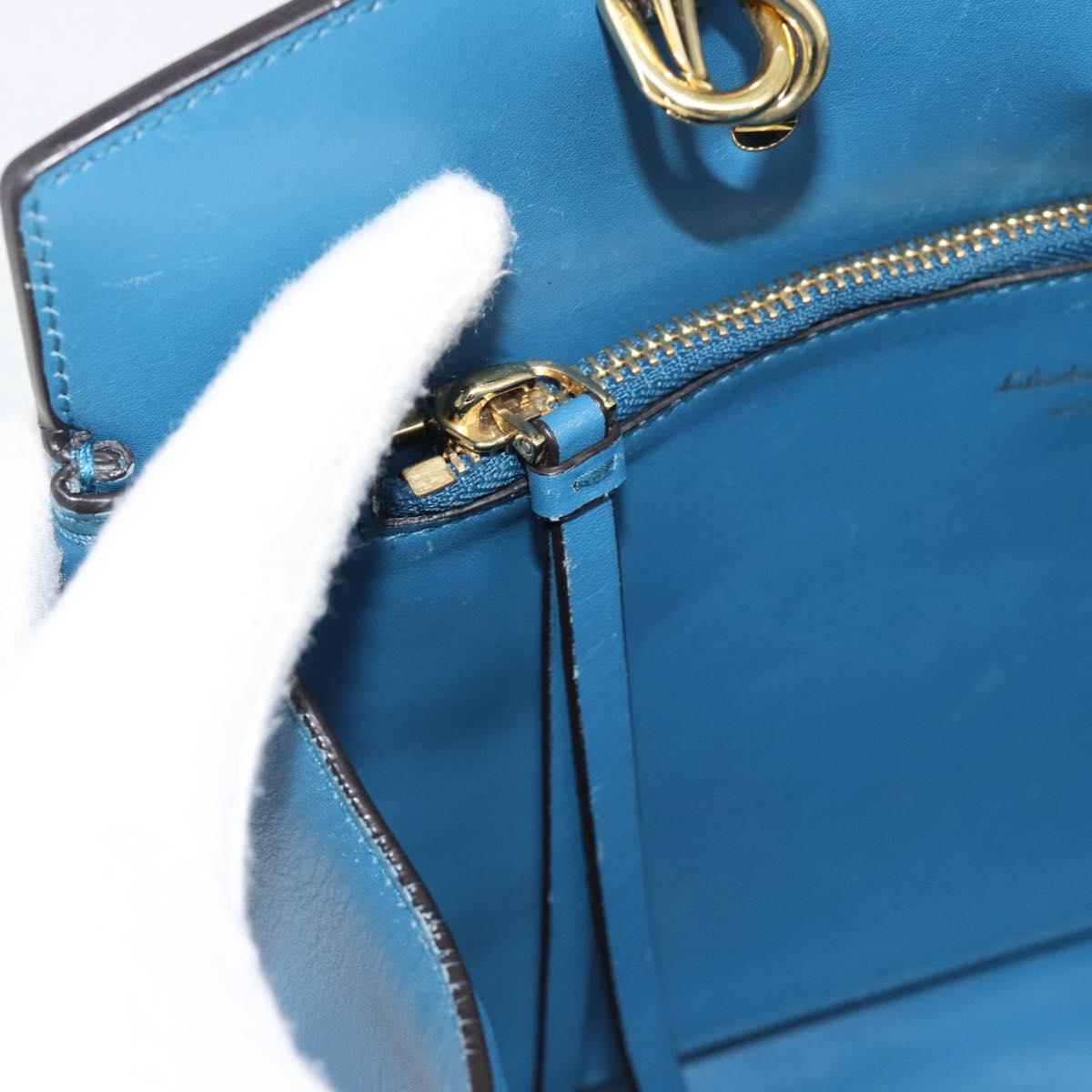 Salvatore Ferragamo Gancini Hand Bag Leather 2way Blue Gold Auth ka5047A