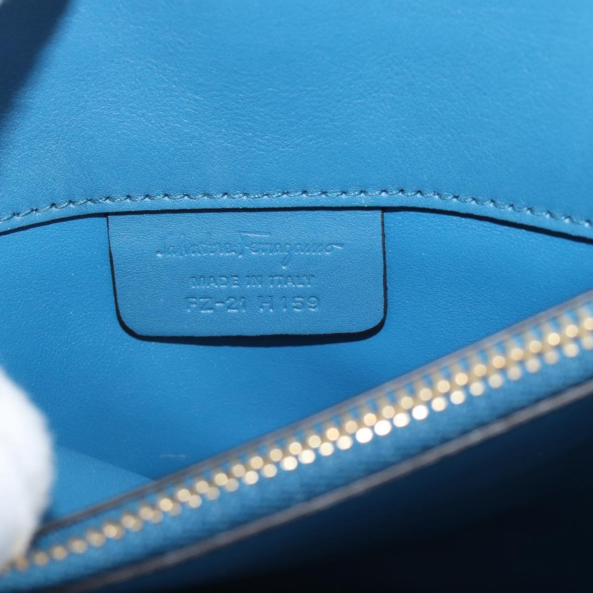 Salvatore Ferragamo Gancini Hand Bag Leather 2way Blue Gold Auth ka5047A