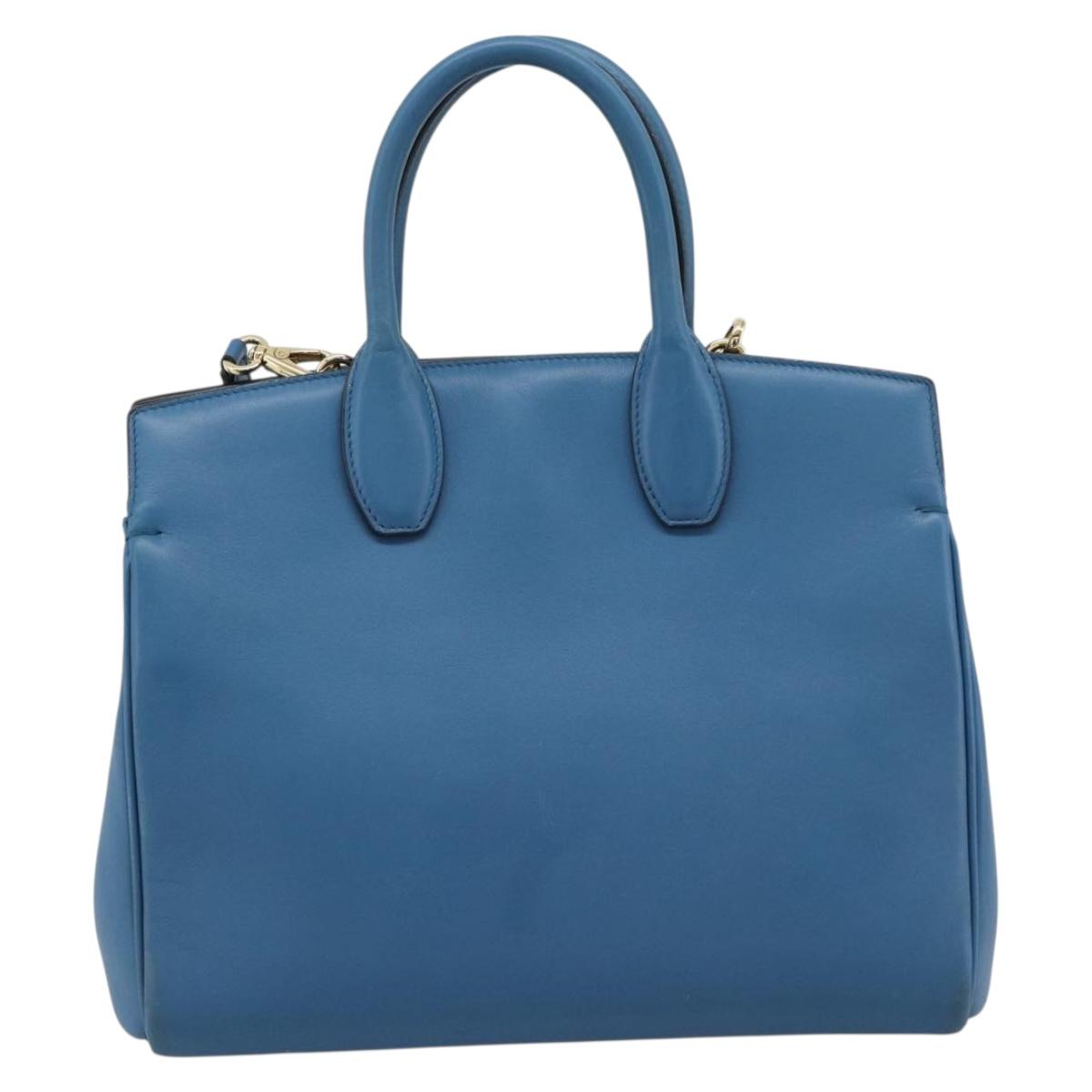 Salvatore Ferragamo Gancini Hand Bag Leather 2way Blue Gold Auth ka5047A