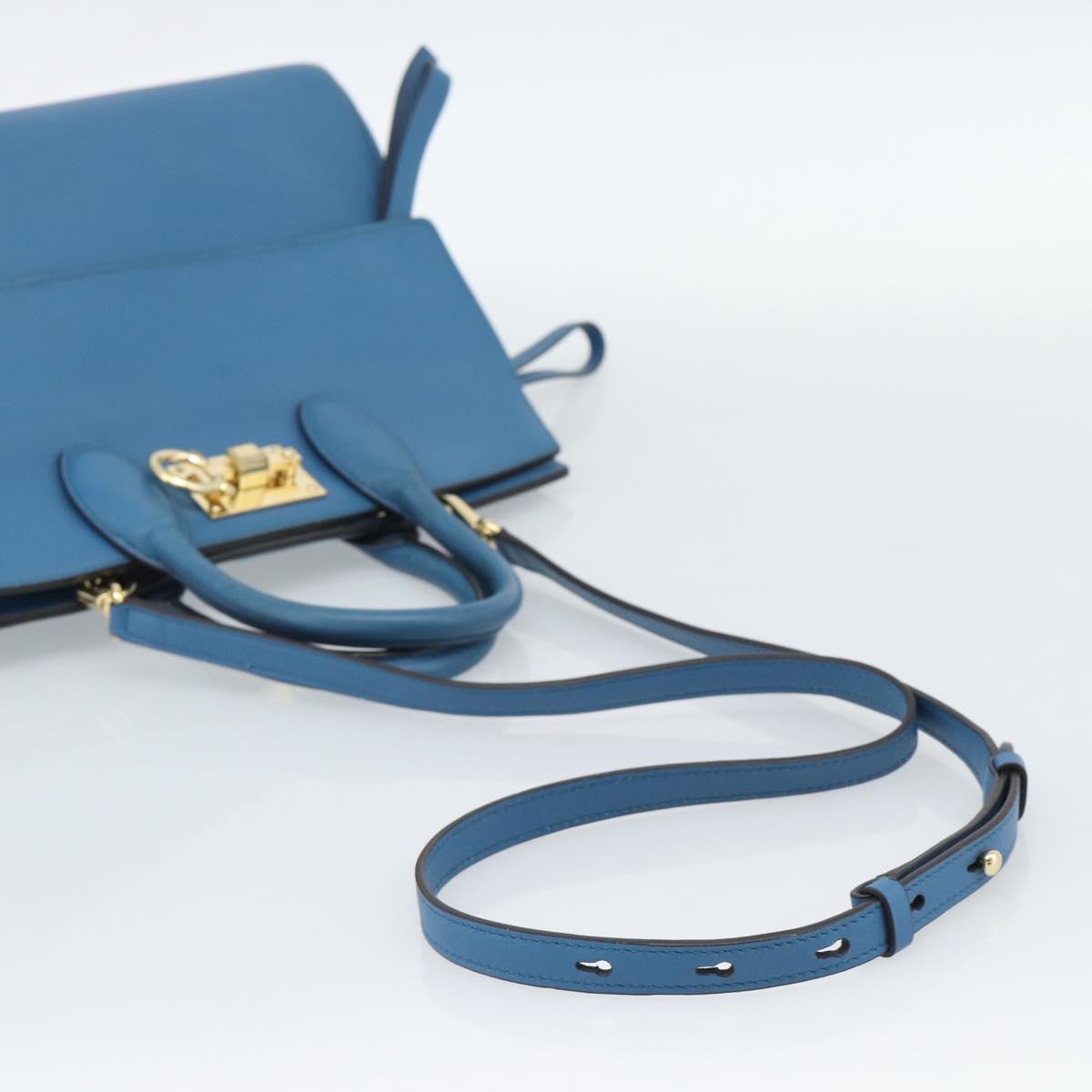 Salvatore Ferragamo Gancini Hand Bag Leather 2way Blue Gold Auth ka5047A