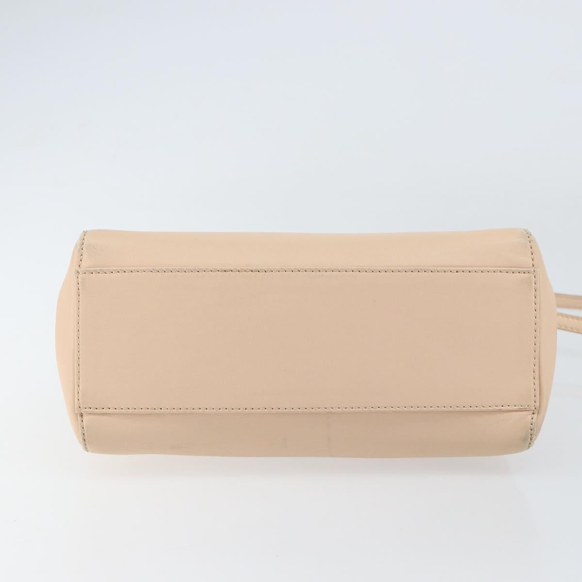 FENDI Mini Peek A Boo Hand Bag Leather 2way Beige Silver Auth ka505
