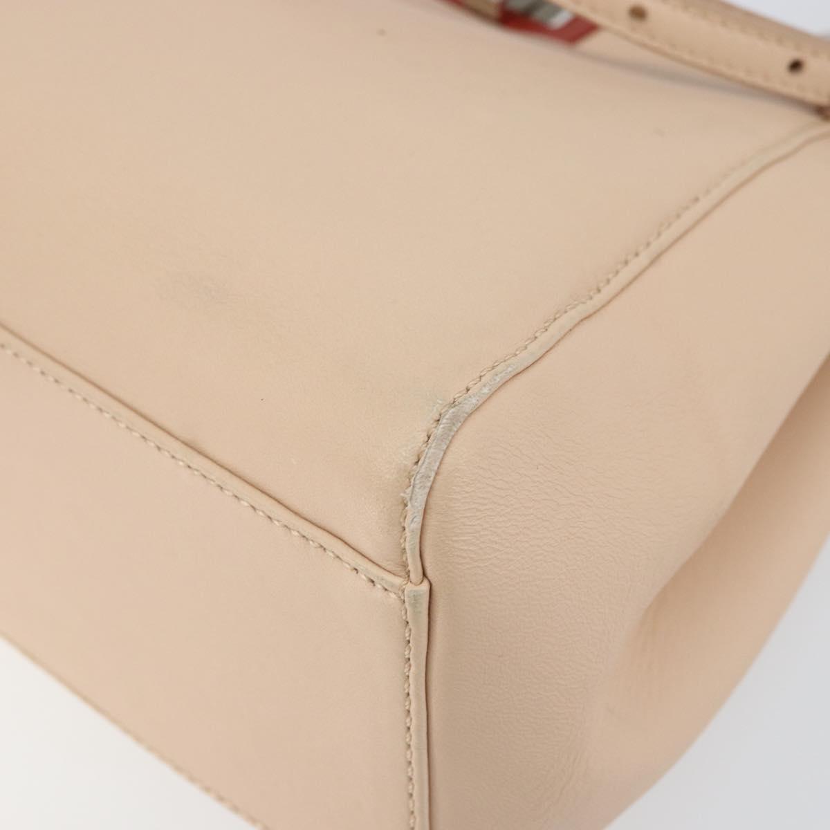 FENDI Mini Peek A Boo Hand Bag Leather 2way Beige Silver Auth ka505