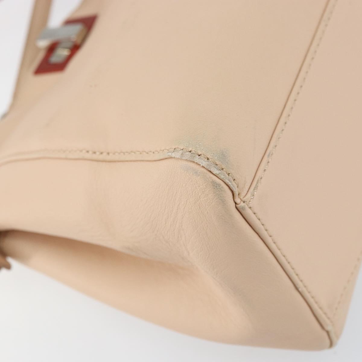 FENDI Mini Peek A Boo Hand Bag Leather 2way Beige Silver Auth ka505