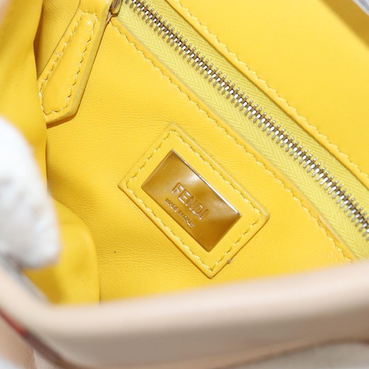 FENDI Mini Peek A Boo Hand Bag Leather 2way Beige Silver Auth ka505